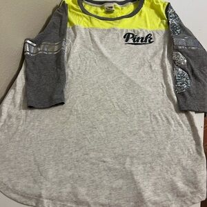 PINK Victoria's Secret Kids Colorblock Shirt - Gray and Yellow